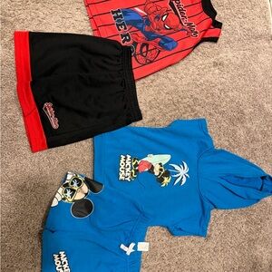 Spider-Man Red & Black Tank with Blue Mickey Mouse Hoodie Set- 3T